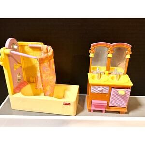 Fisher-Price Loving Family Dollhouse Bathroom Set Tub Shower + Double Vanity